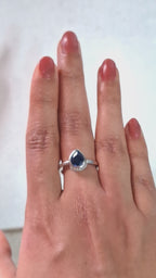 Deep Ocean Blue Pear-Shaped Bezel Statement Ring