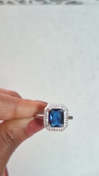 London Blue Topaz Emerald-Cut  Ring in Sterling Silver