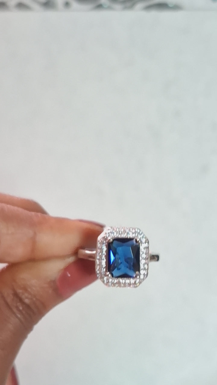 London Blue Topaz Emerald-Cut  Ring in Sterling Silver
