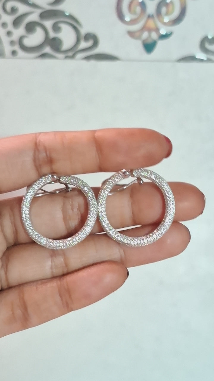 Glorious Radiance Pavé Diamond Silver Hoop Earrings
