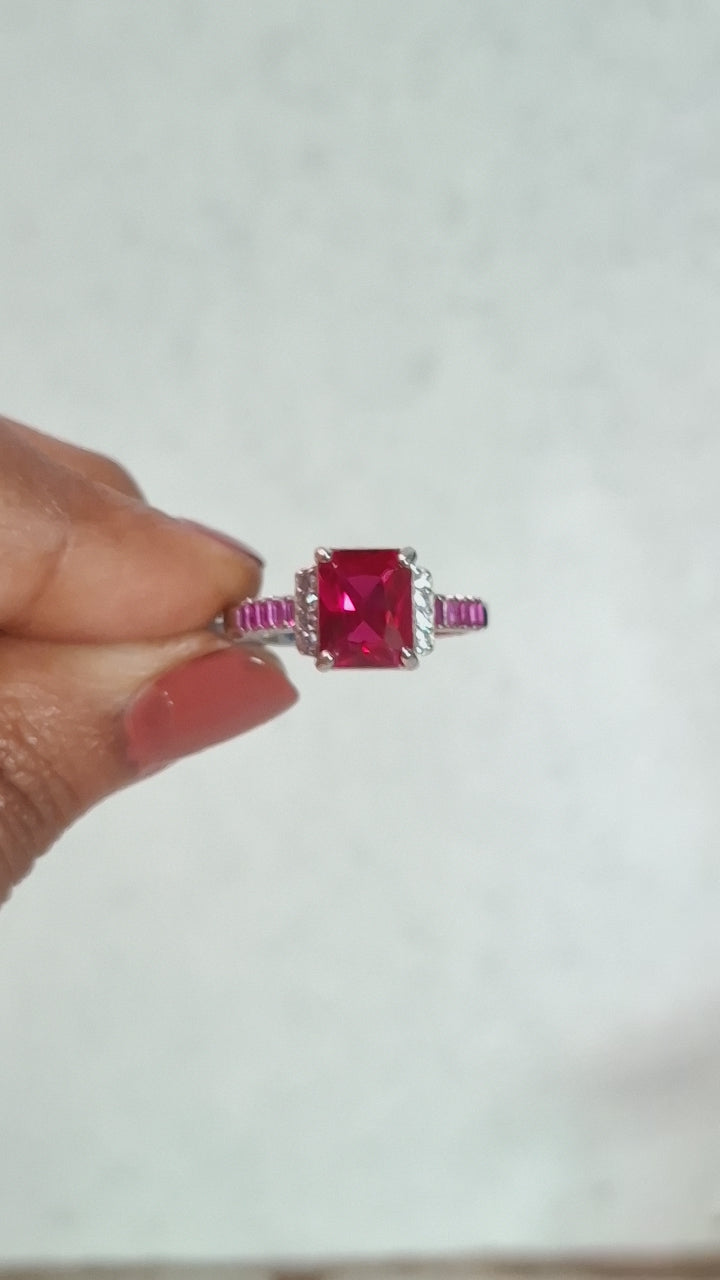 The Crimson Royalty Emerald-Cut  Ruby Ring with Diamond Accents ✨