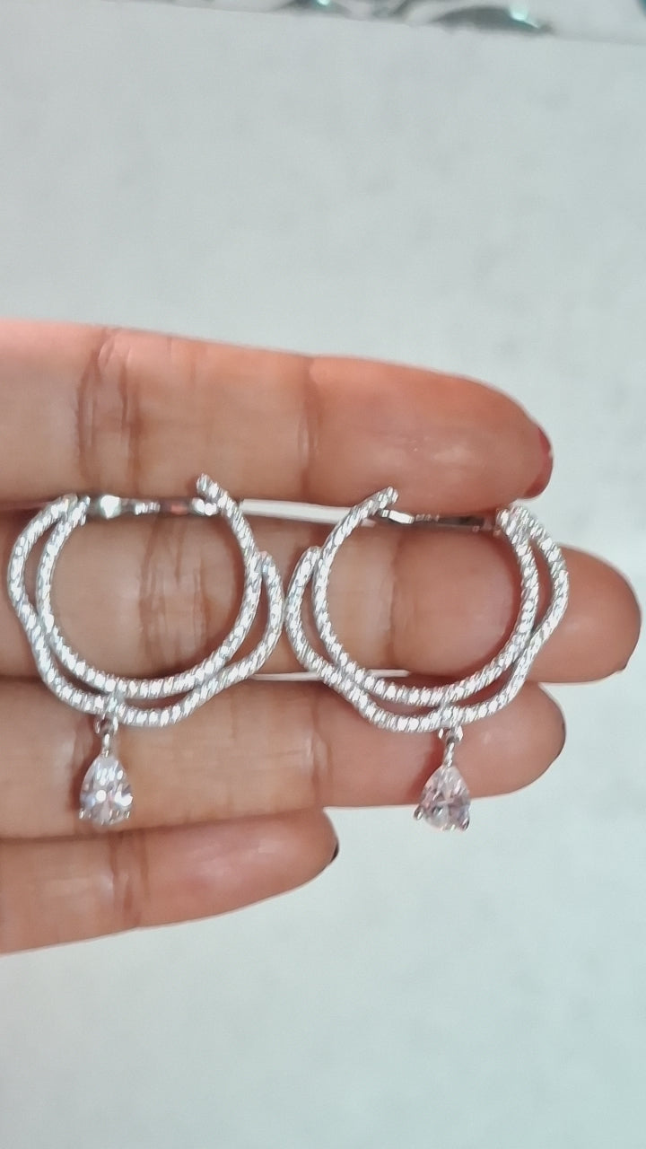 Double Layer Hoop Earrings with Diamond Droplets ✨