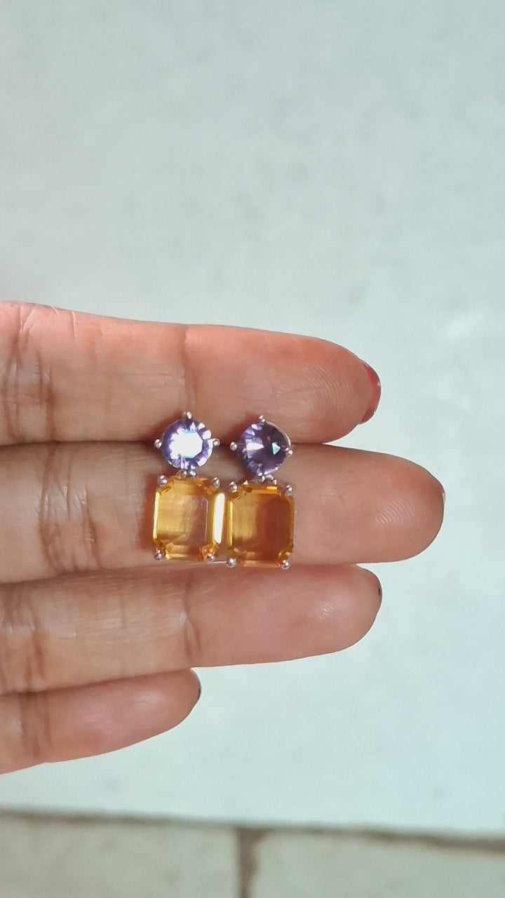 Regal Contrast Amethyst & Yellow Sapphire Silver Earrings