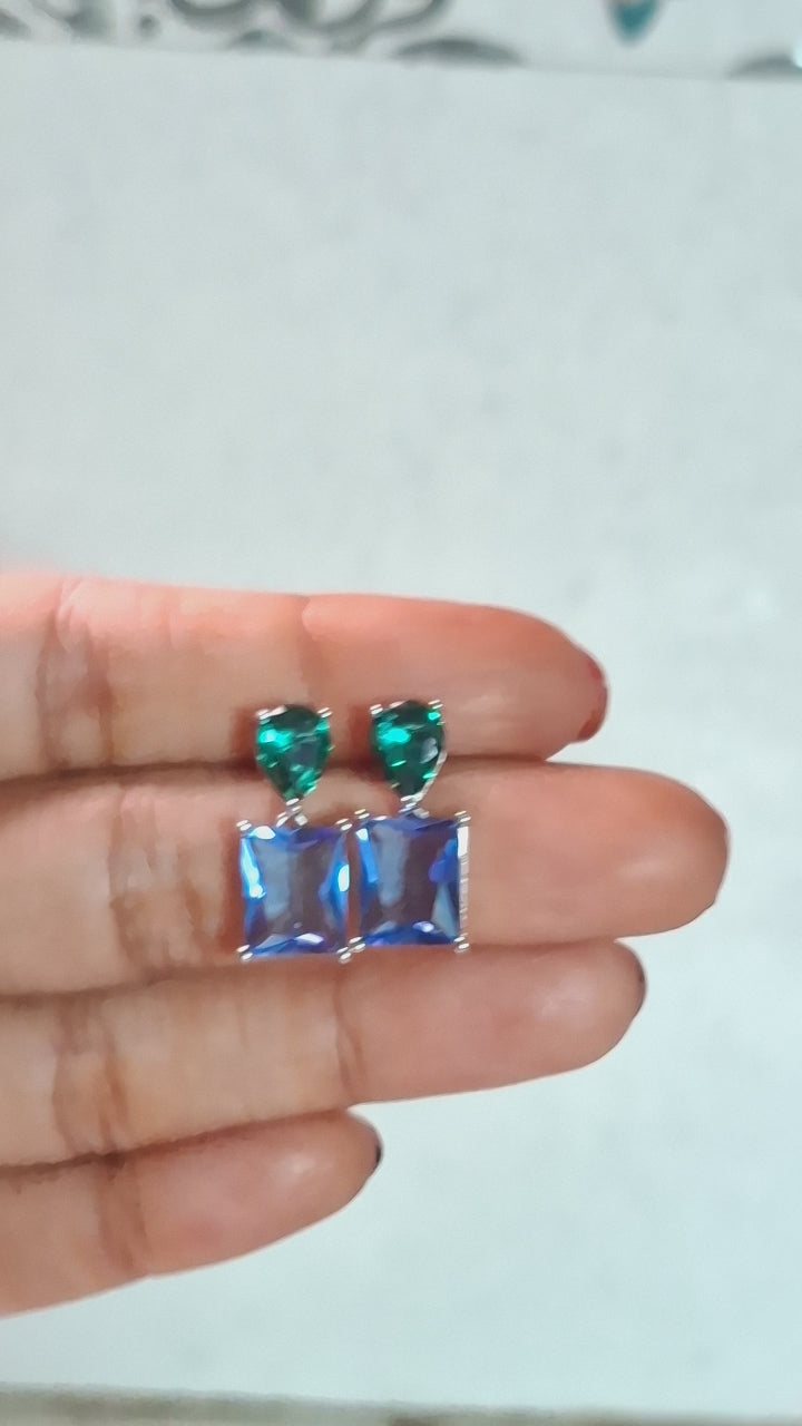 Ethereal Meadow Green & Blue Gemstone Silver Earrings