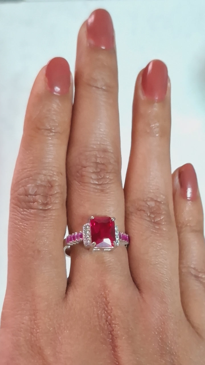 The Crimson Royalty Emerald-Cut  Ruby Ring with Diamond Accents ✨